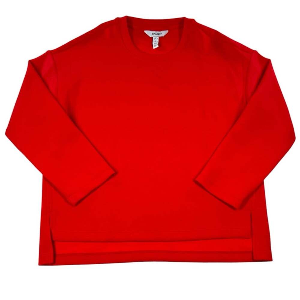 Spanx AirEssentials Long Sleeve Top M Bright Red Crewneck Shirt Spacer Fabric